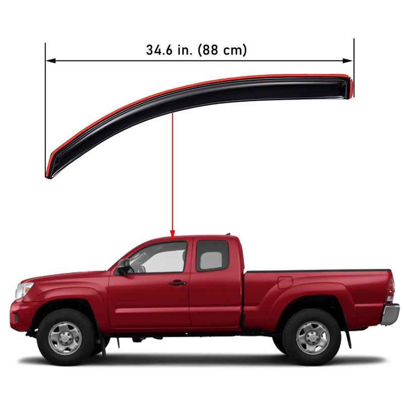 Lightronic Extra Durable Clip-on in-Channel Auto Vent Window Visor, Fits 2005-2015 Toyota Tacoma, Access Cab, UV Protection Rain Guard, Original Wind Deflector, No-Drill Install, Dark Smoke, 2-Pcs - Image 3